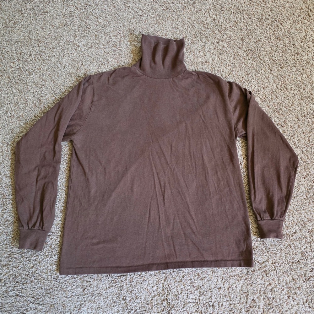Cross Creek Mens Brown 100% Cotton Turtleneck Long Sleeve Shirt Made in USA L